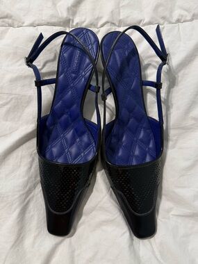 Burberry Chisel Square Toe Kitten Heel Slingback Sandals